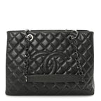 Caviar Quilted Grand Shopping Tote GST Dark Silver