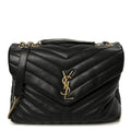 Grain de Poudre Calfskin Y Quilted Monogram Medium Loulou Chain Satchel Black