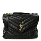 Grain de Poudre Calfskin Y Quilted Monogram Medium Loulou Chain Satchel Black