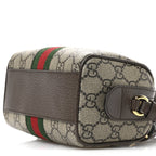 GG Supreme Monogram Textured Dollar Calfskin Web Super Mini Ophidia Top Handle Bowler Bag Beige Ebony New Acero