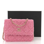 Tweed Quilted Flap Chain Waist Bag Pink