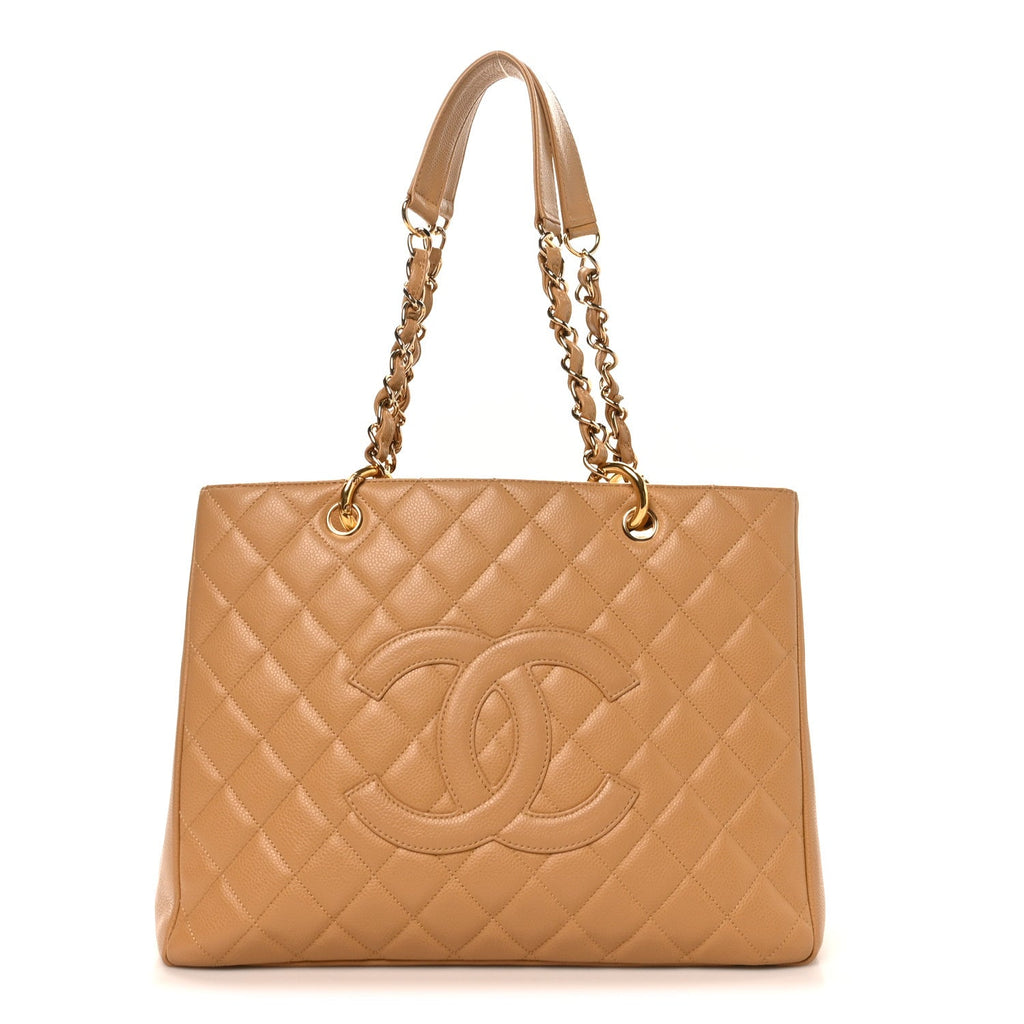 Caviar Quilted Grand Shopping Tote GST Beige