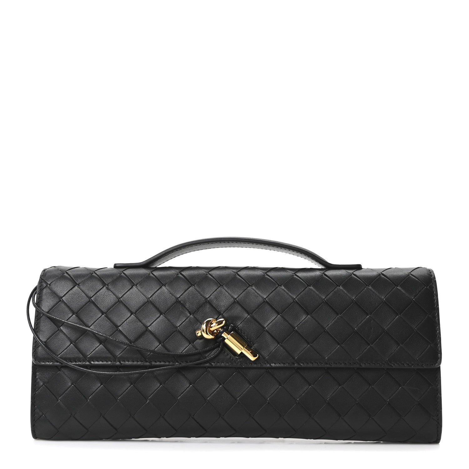 Nappa Intrecciato Long Andiamo Top Handle Clutch Black