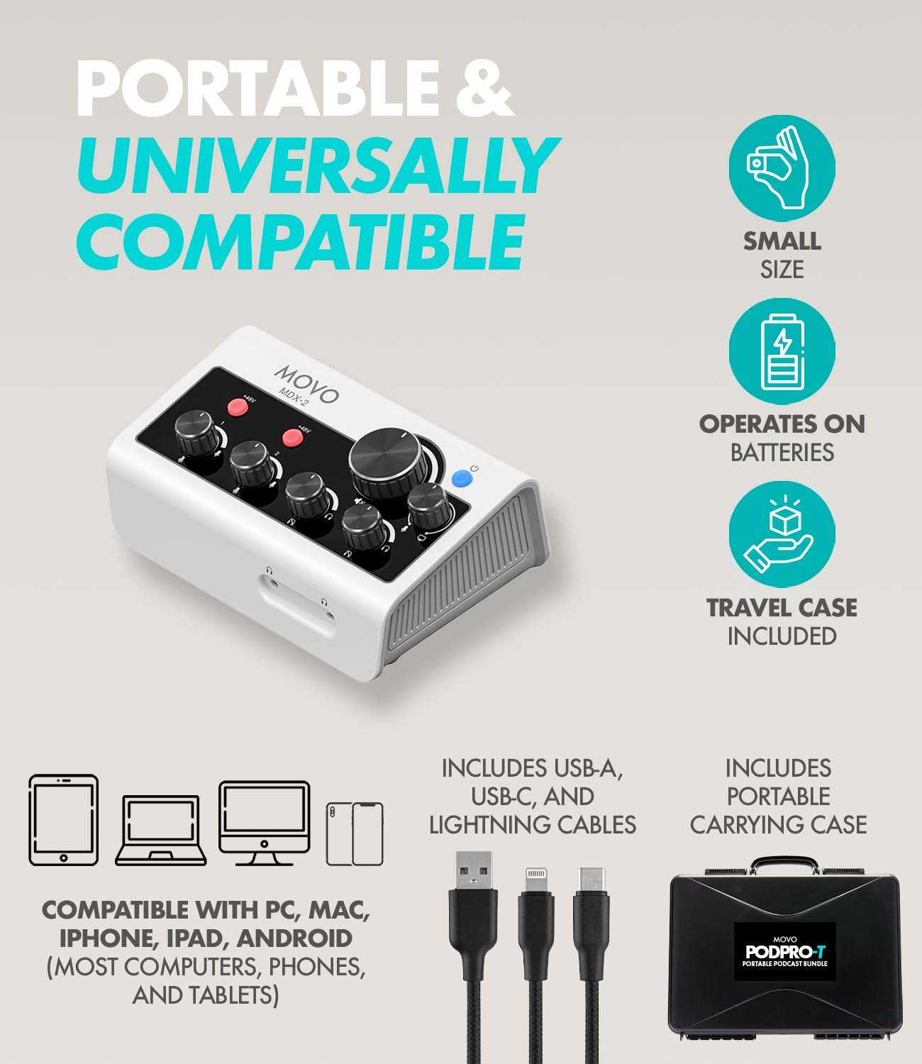 Movo PodPro-T Portable Podcasting Bundle for 2 for Smartphones and Computers