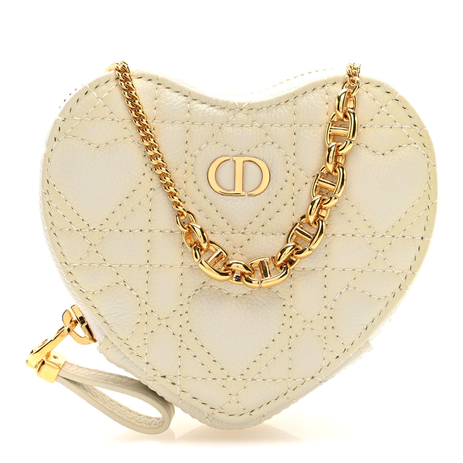 Calfskin Cannage Dioramour Caro Heart Pouch With Chain White