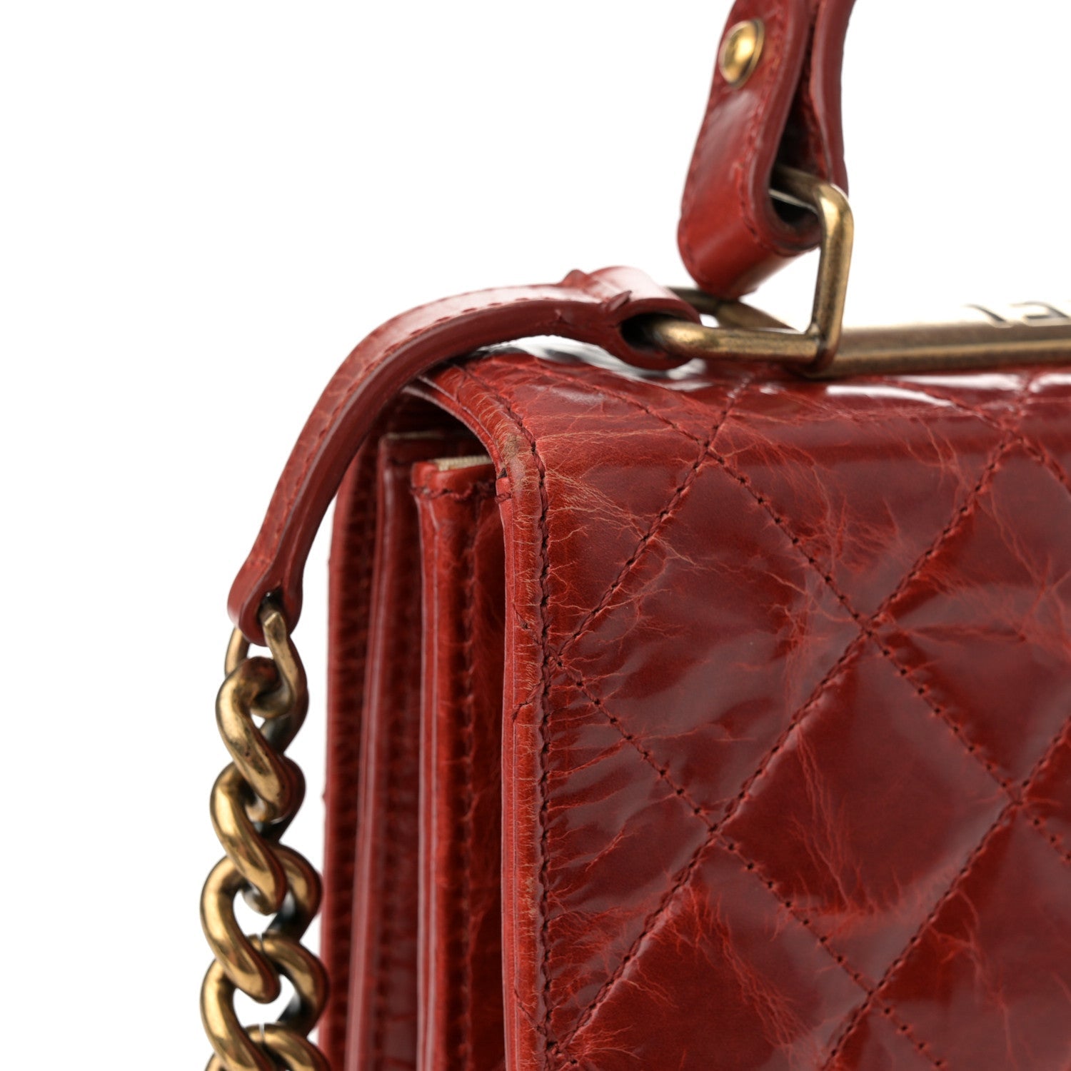 Glazed Calfskin Quilted Rita Top Handle Flap Red
