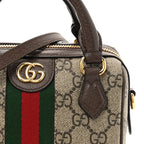 GG Supreme Monogram Textured Dollar Calfskin Web Super Mini Ophidia Top Handle Bowler Bag Beige Ebony New Acero