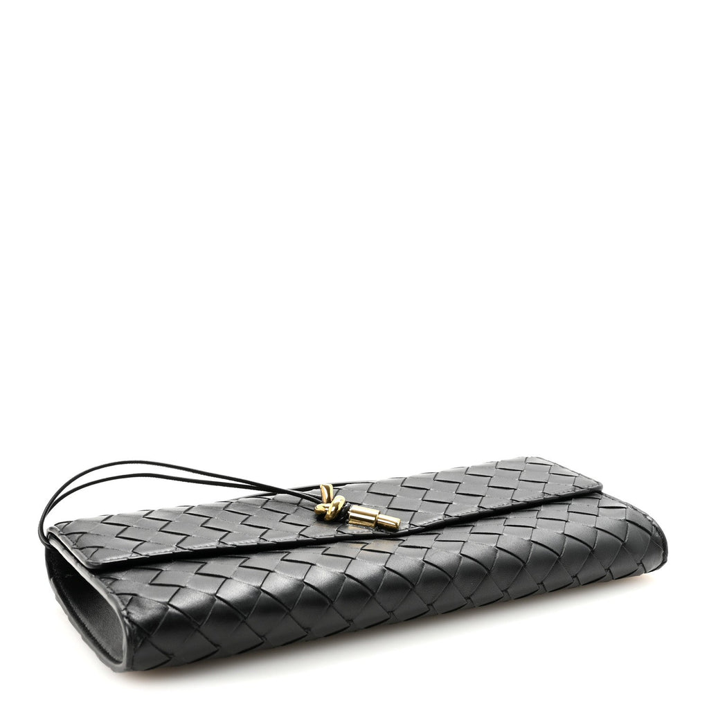 Nappa Intrecciato Long Andiamo Top Handle Clutch Black