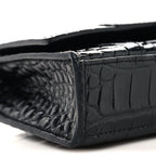 Shiny Calfskin Monochrome Crocodile Embossed Hourglass Chain Bag Black