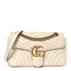 Calfskin Matelasse Small GG Marmont Shoulder Bag White