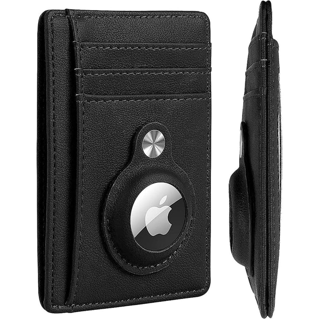 SAHARA- Slim Genuine Leather Wallet Case for Apple AirTag - Black