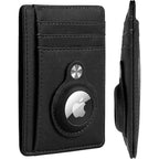 SAHARA- Slim Genuine Leather Wallet Case for Apple AirTag - Black