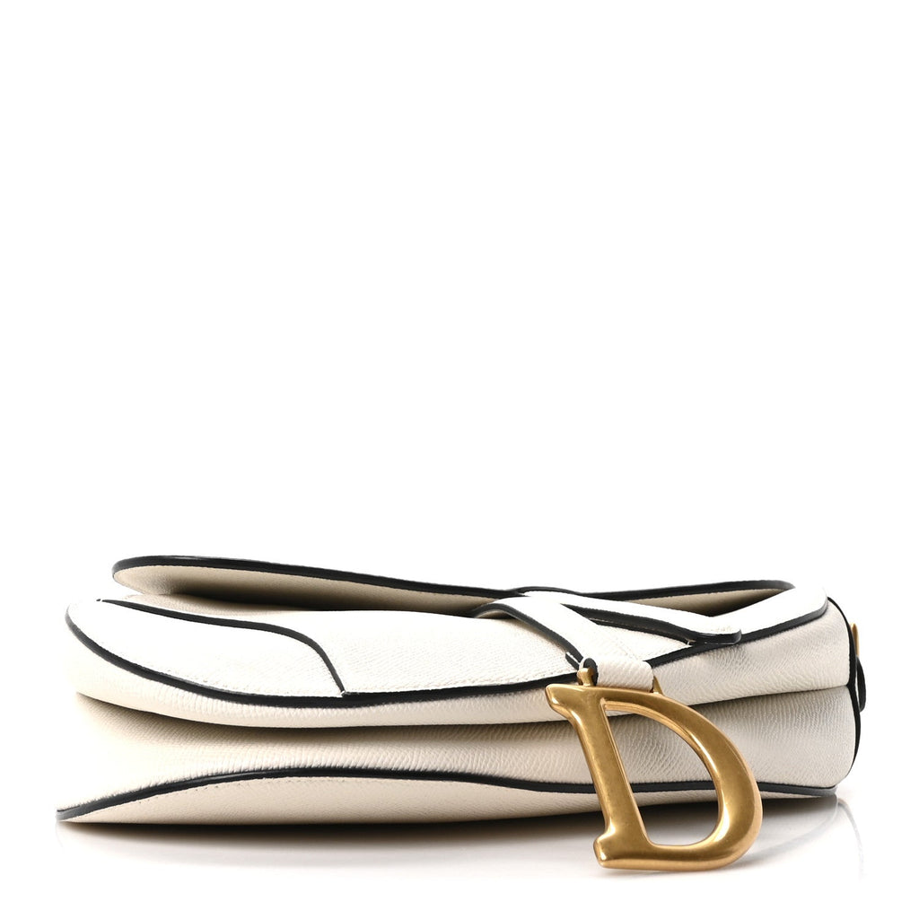 Grained Calfskin Saddle Bag White