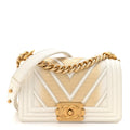 Lizard Chevron Small Boy Flap White Gold