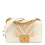 Lizard Chevron Small Boy Flap White Gold