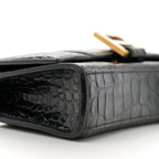Shiny Calfskin Crocodile Embossed Hourglass Chain Bag Black