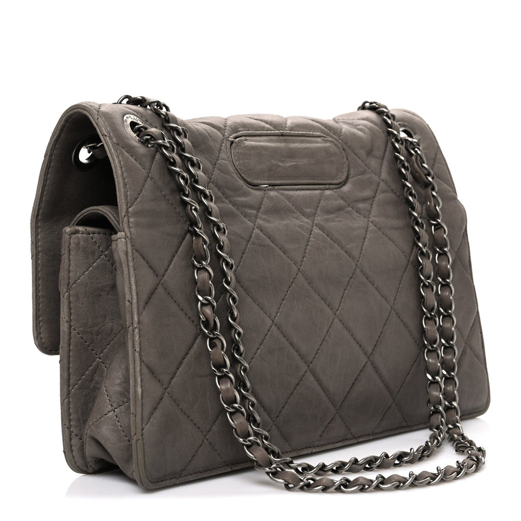 Washed Lambskin Jumbo Take Away Flap Grey