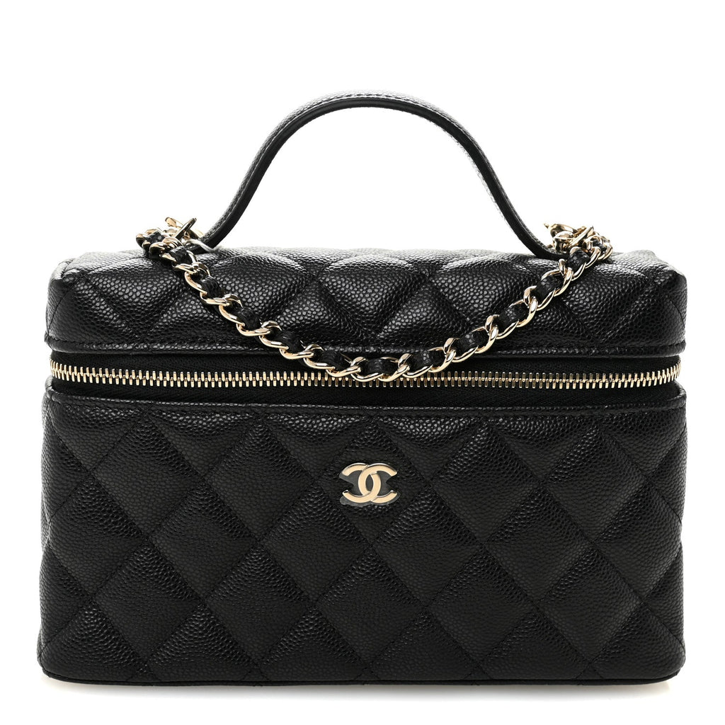 Caviar Quilted Top Handle Slim Vanity With Chain Black