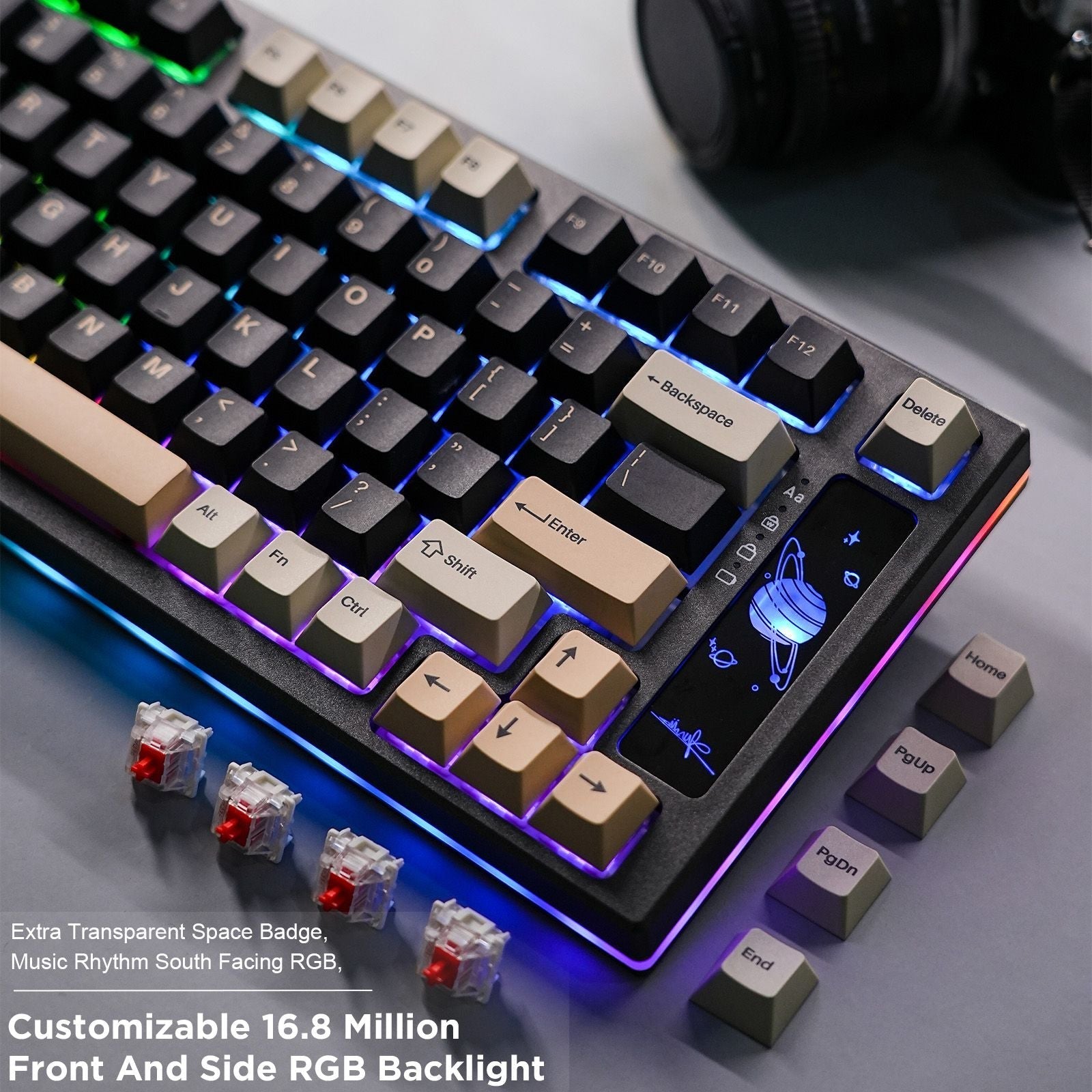 YZ75 75% Hot Swappable Wireless Gaming Mechanical Keyboard, RGB Backlights, BT5.0/2.4G/USB-C, Dye Sub PBT Keycaps for Linux/Win/Mac -white-Gateron Yellow Switch