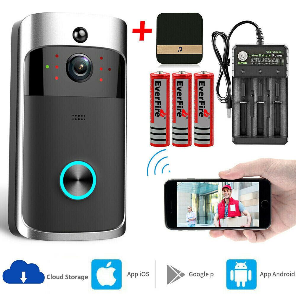 Smart Wireless WiFi Video Doorbell Phone Door Ring Intercom Security Camera Bell  includes Doorbell + Battery + Charger