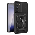 Kickstand Ring Holder With Slide Camera Cover Tpu Magnetic Car Mount For Galaxy S23  In Black