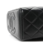 Lambskin Quilted Small Top Handle Vanity Case With Chain Black