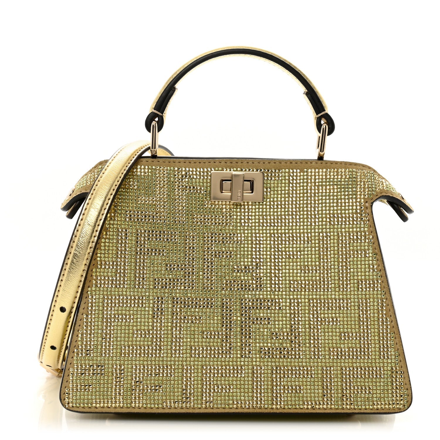 Crystal Vitello Laminato FF Petite Peekaboo I SEE U Satchel Crystal Platinum Light Gold