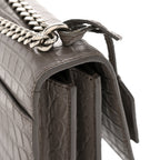 Calfskin Crocodile Embossed Medium Monogram Sunset Fog