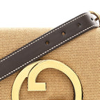 Canvas Dollar Calfskin Blondie Chain Shoulder Flap Bag Brown