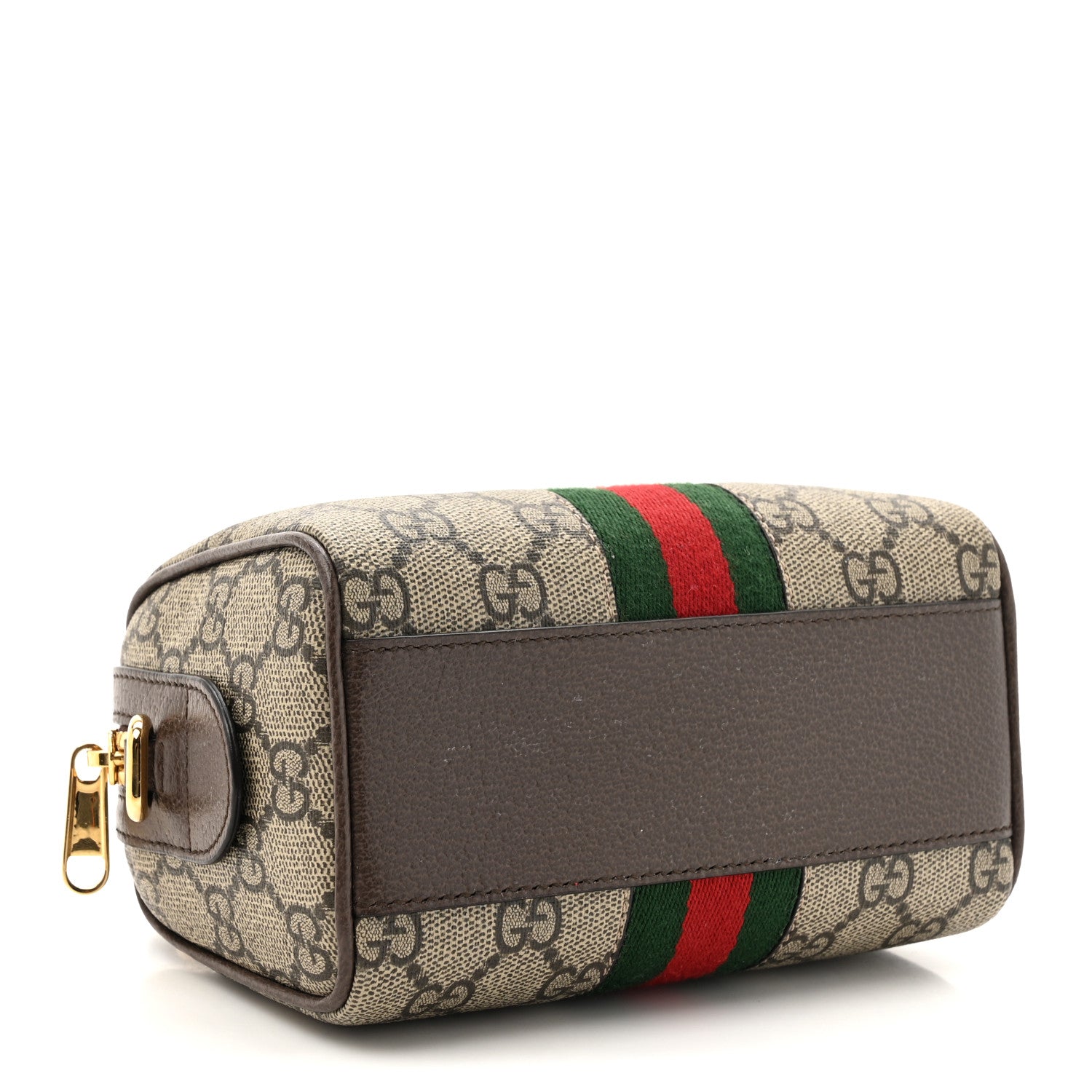 GG Supreme Monogram Textured Dollar Calfskin Web Super Mini Ophidia Top Handle Bowler Bag Beige Ebony New Acero