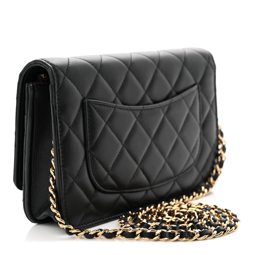 Lambskin Quilted Wallet On Chain WOC Black