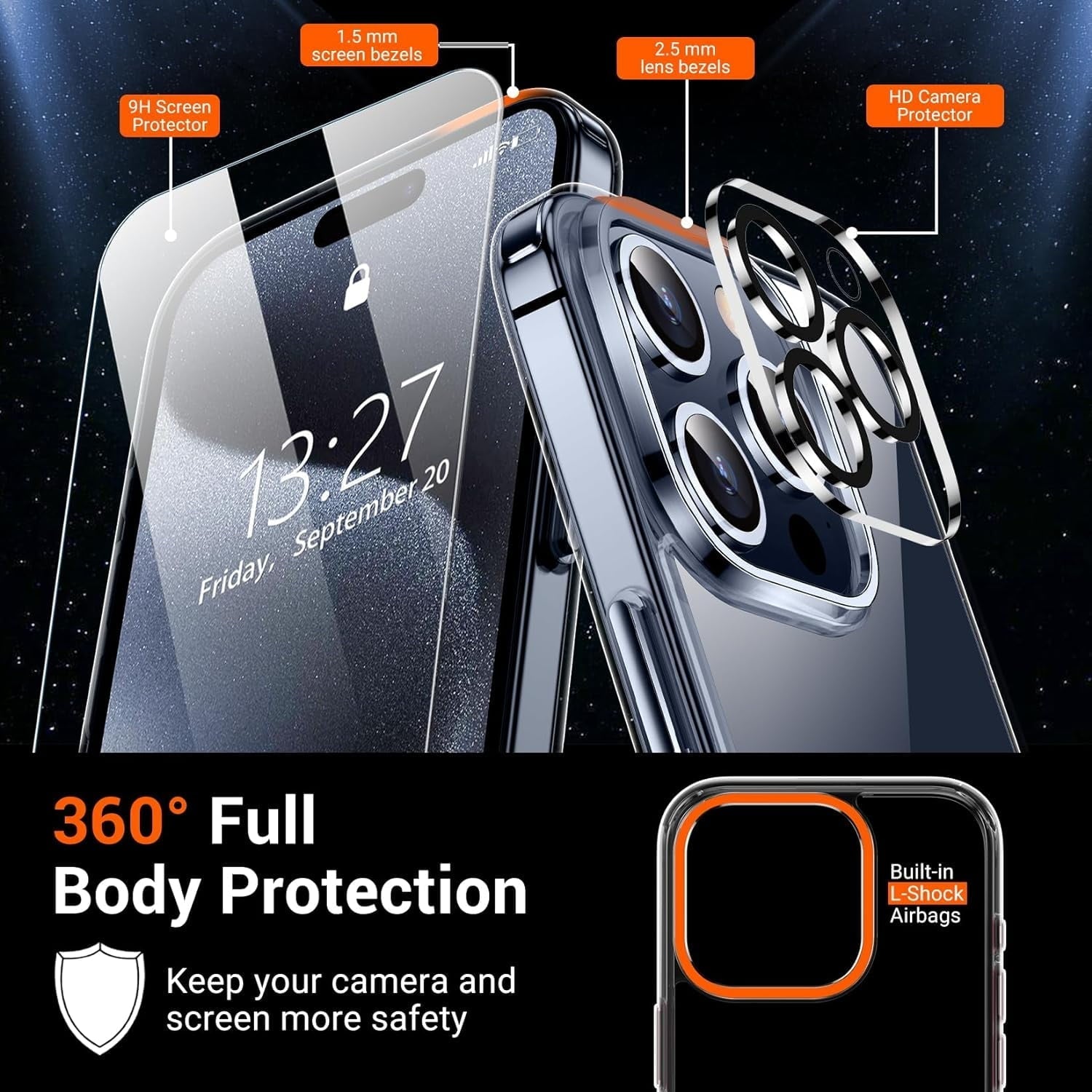 Entronix Bundle Compatible with iPhone 12 Pro Max - [Soft] TPU Clear Case, 2 Clear Screen Protector & 2 Camera Lens Protectors