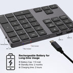 Aluminum Alloy Bluetooth Wireless Numeric Keypad without USB HUB Digital Input Function for Windows; Mac OS; Android laptop PC