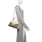 GG Supreme Monogram Calfskin Medium Horsebit 1955 Top Handle Bag Beige Ebony Mystic White