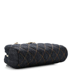 Denim Quilted Clutch With Chain Dark Blue Orange