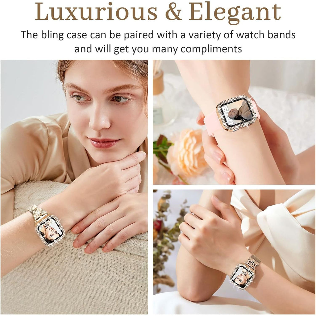 Entronix Case Compatible with iWatch Series 6/5/4/SE (3rd/2nd/1st Gen), 44mm - Diamond Cover w/ Built-In Screen Protector