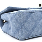 Printed Denim Quilted Mini Rectangular Flap Light Blue