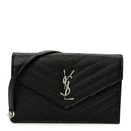 Grain De Poudre Matelasse Chevron Monogram Envelope Chain Wallet Black