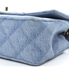 Printed Denim Quilted Mini Rectangular Flap Light Blue