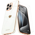 Entronix Bundle Compatible with iPhone 15 Pro Max - [Flexible] Glossy Heart Case & 2 Clear Screen Protectors