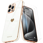 Entronix Bundle Compatible with iPhone 15 Pro Max - [Flexible] Glossy Heart Case & 2 Clear Screen Protectors