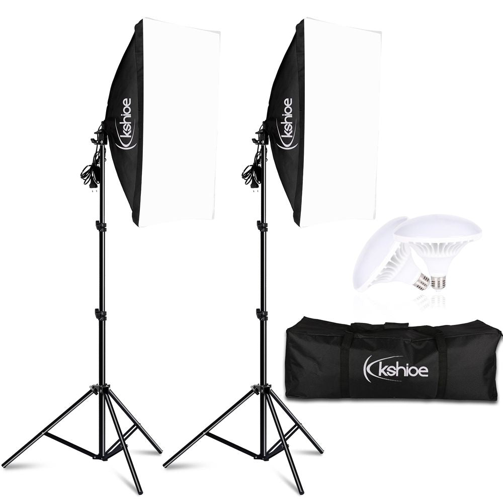Softbox Lighting Kit, Photo Equipment Studio Softbox 20" x 27", with E27 Socket and 2x5500K Instant Brightness Energy Saving Lighting Bulbs