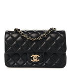 Lambskin Quilted Mini Rectangular Flap Black
