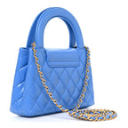 Shiny Aged Calfskin Quilted Nano Kelly Shopper Blue