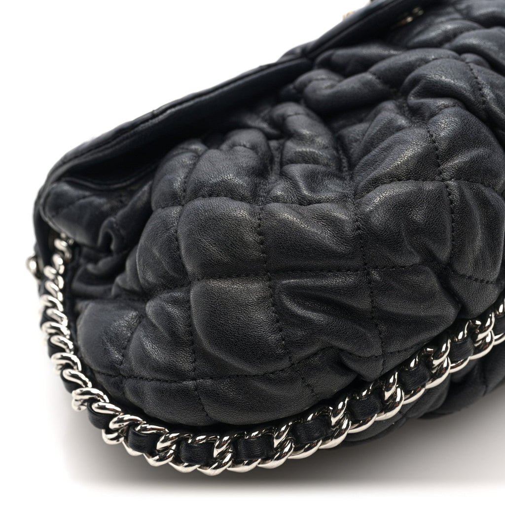 Washed Lambskin Quilted Medium Chain Around Messenger Black