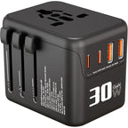 30W GaN Universal Travel Adapter - 2 USB-A + 2 USB-C | Supports Laptops/Hair Dryers | European & Worldwide Plug Adapter | UK/US/AU Compatible