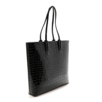 Patent Calfskin Crocodile Embossed Spikes Zipped Cabata Tote Black