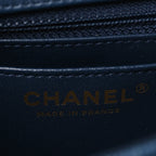 Printed Denim Quilted Mini Rectangular Flap Dark Blue