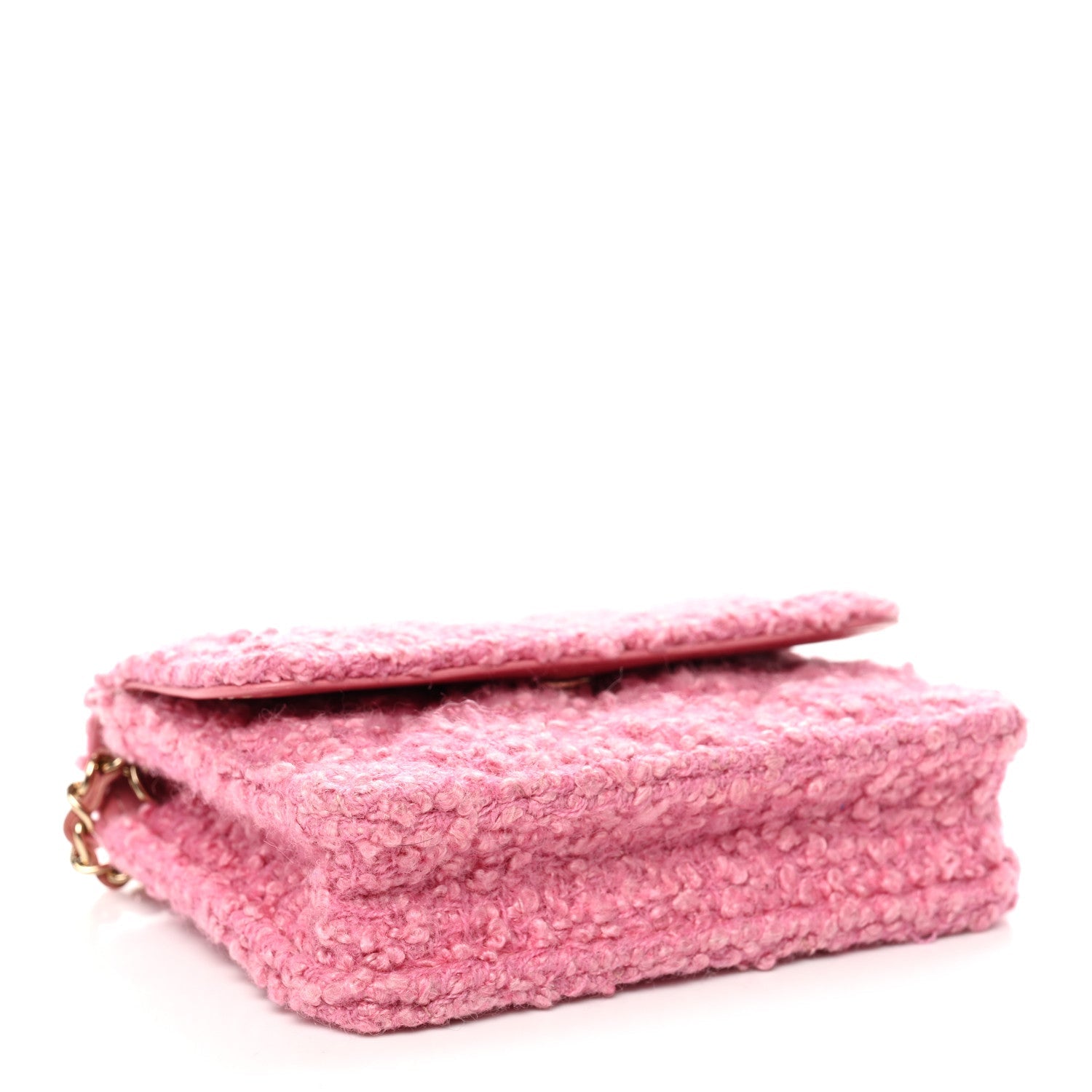 Tweed Quilted Flap Chain Waist Bag Pink