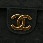 Suede Quilted Medium Single Flap Black